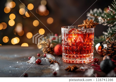Festive Holiday Cocktail with Cranberries and Winter Spices 116741166