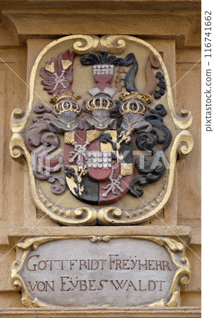 Facade coat of arms on the portal of Arsenal (Zeughaus) historic center listed as World Heritage by UNESCO in Graz, Styria, Austria Facade coat of arms on the portal of Arsenal (Zeughaus) historic center listed as World Heritage by UNESCO in Graz, Styria, Austria 116741662