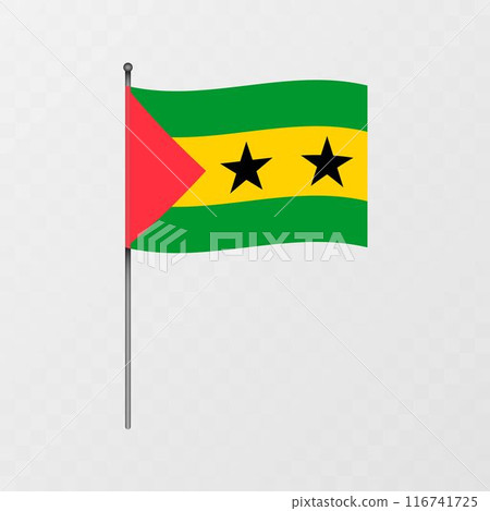 Sao Tome and Principe flag on flagpole. Vector illustration. 116741725