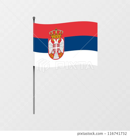 Serbia flag on flagpole. Vector illustration. 116741732