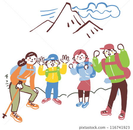 山頂合影，遠眺山脈 庫存插畫素材 116741923