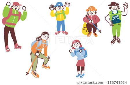 穿著登山服的男女老少庫存插畫素材集 116741924
