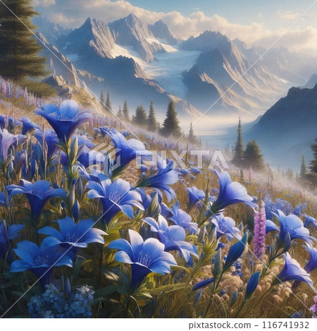 龍膽花隨風搖曳的風景 116741932