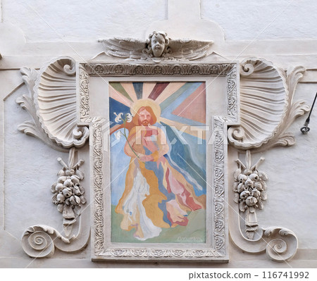 Saint Joseph fresco painting on the house facade in Graz, Styria, Austria Saint Joseph fresco painting on the house facade in Graz, Styria, Austria 116741992