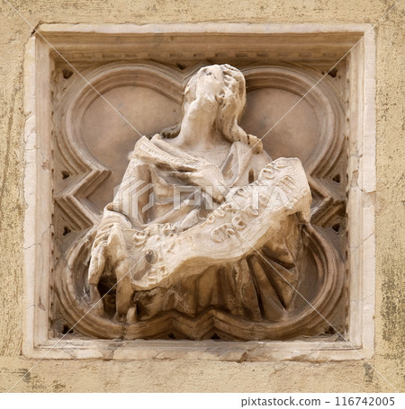 Biblical story, tile relief, external wall of Orsanmichele Church in Florence, Tuscany, Italy Biblical story, tile relief, external wall of Orsanmichele Church in Florence, Tuscany, Italy 116742005