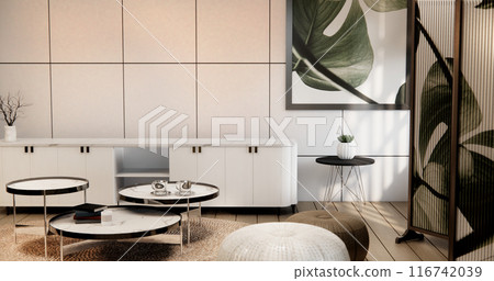 Cabinet on empty room with decoration ,lamp, plants, carpet 116742039