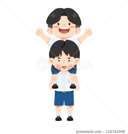 Two boys giving a piggyback ride Two boys giving a piggyback ride 116742048