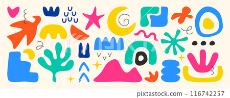 Abstract geometric shapes, freeform figures, organic nature simple summer objects 116742257