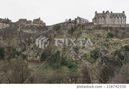 Scenic view of Edinburgh Castle at the top of the hill is a historic fortress. 116742530