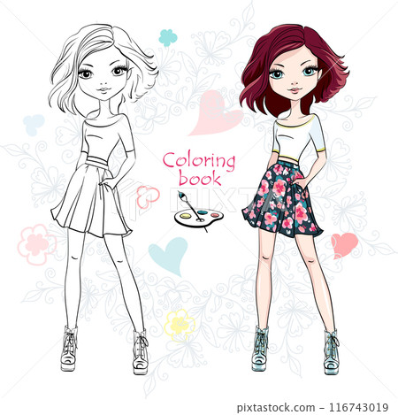 Fashion Coloring Book Page 22 - Girl in Floral Skirt Fashion Coloring Book Page 22 - Girl in Floral Skirt 116743019