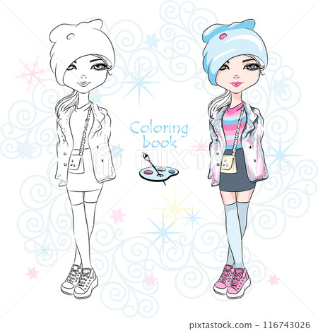 Fashion Coloring Book Page 19 - Girl in Striped Shirt 116743026