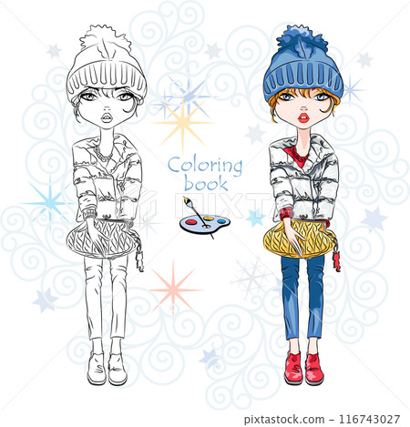 Fashion Coloring Book Page 18 - Girl in Beanie 116743027