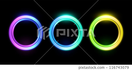 Glowing neon rings set vector illustration Glowing neon rings set vector illustration 116743079