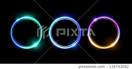 Neon circle frames vector illustration set 116743082
