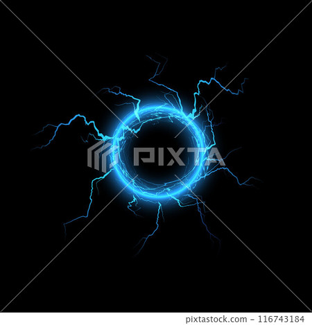 Blue electric circle with thunder effect vector illustration 116743184