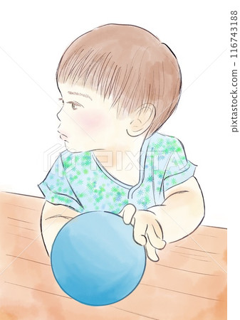 一個男孩拿著球的插圖 一個男孩拿著球的插圖 116743188