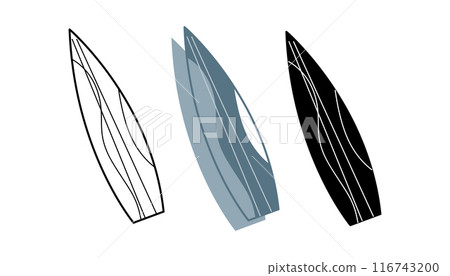 Set with surfboards with a wave pattern. Doodle clip art for your projects. Set with surfboards with a wave pattern. Doodle clip art for your projects. 116743200