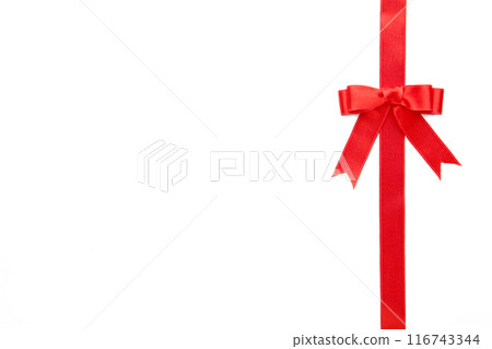 Shiny red satin bow isolated on white background. 116743344