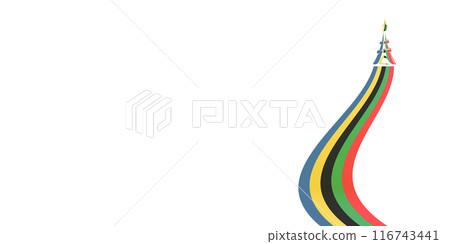 Colored Olympic Games France 2024 abstract curved rainbow wave with eiffel tower logo isolated on white baclground. Colorful Olympic Games france 2024 banner, corner and poster design template 116743441