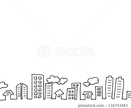 Hand-drawn style illustration streetscape (monochrome) 116743465