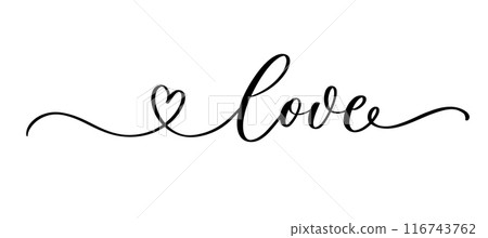 LOVE word hand drawn lettering. Modern calligraphy script love text. Design for print on shirt, poster, banner. 116743762