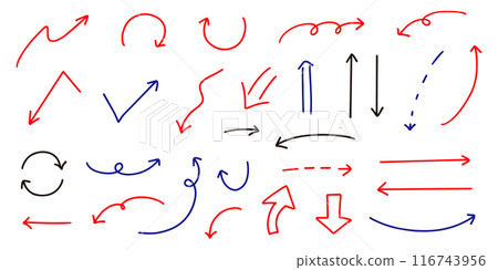 Vector pen hand drawn arrows set red blue black 116743956