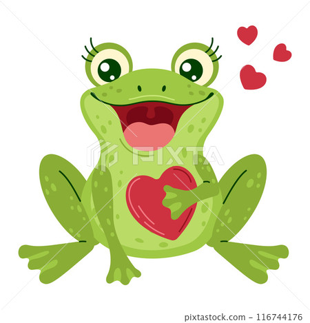 loving Green frog holds Red heart in its paws, and small hearts, flat style loving Green frog holds Red heart in its paws, and small hearts, flat style 116744176