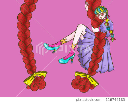 Girl with braids on pink background 116744183