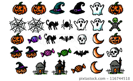 Creative halloween icons with spiders, ghosts and candy 116744518