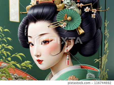 beautiful geisha picking traditional green tea, Chinese and Japanese 116744692