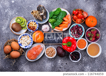 Food rich in collagen. Healthy products Food rich in collagen. Healthy products 116744859