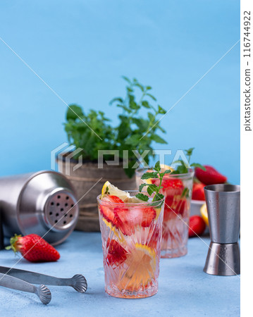 Summer strawberry lemonade with lemon Summer strawberry lemonade with lemon 116744922