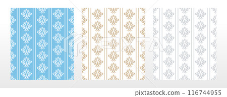 Wallpapers in the style of Baroque. Seamless vector backgrounds. Set of colored floral ornaments. Graphic patterns for fabric, wallpaper, packaging. Ornate Damask flower ornaments 116744955