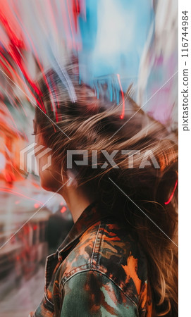 Urban Twilight - Motion Blur of a Woman Walking in the City 116744984