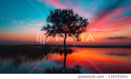 Sunset Reflections on a Tranquil Lake 116745041