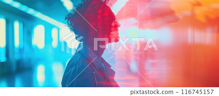 Medical examination, close up, focus on, striking colors, Double exposure silhouette with doctor and Xray image 116745157