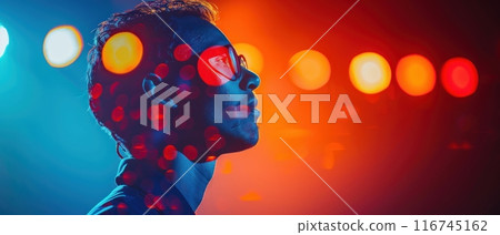 Motivational speech on stage, close up, focus on, bright and vivid hues, Double exposure silhouette with passionate speaker Motivational speech on stage, close up, focus on, bright and vivid hues, Double exposure silhouette with passionate speaker 116745162