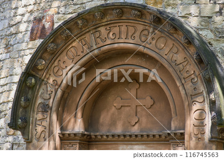 Architecture details at the Rotunda of St Martin in Vysehrad historic fort in Prague, capital of Czech Republic 116745563