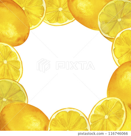 Cirtus lemons watercolor frame, hand-painted composition for printing on cards, invitations, recipes, cookbooks, packaging and product labels 116746066