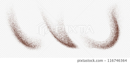 Flying coffee or chocolate powder, dust particles in motion, ground splash Flying coffee or chocolate powder, dust particles in motion, ground splash 116746364
