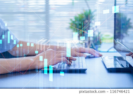 Investment image, stock price chart, person checking stock prices on laptop Investment image, stock price chart, person checking stock prices on laptop 116746421