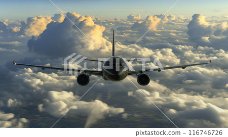Luxury Jet Streaming Across Evening Horizon Luxury Jet Streaming Across Evening Horizon 116746726
