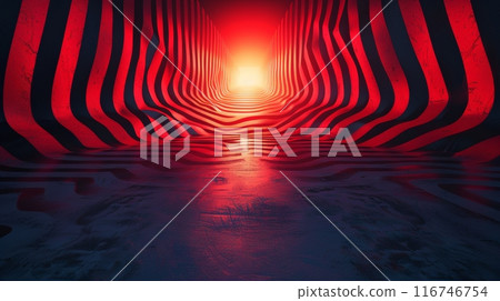 Surreal futuristic red and black tunnel with light at the end, abstract concept 116746754