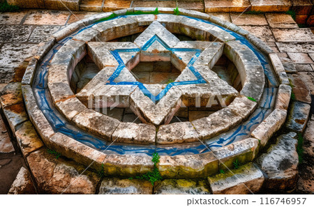 Jewish Star Engraved on Stone Jewish Star Engraved on Stone 116746957