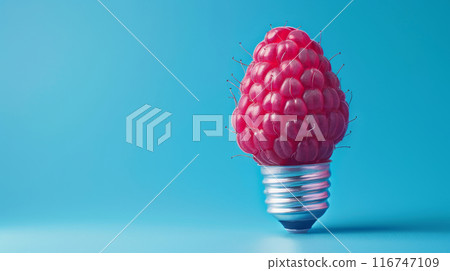 Light bulb shaped like a raspberry against a blue background 116747109