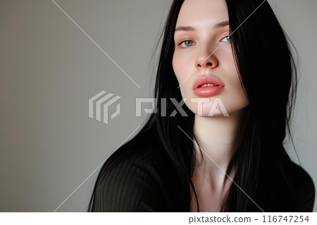 Mesmerizing Simplicity: Black-Haired Woman's Sublime Shoulder View Mesmerizing Simplicity: Black-Haired Woman's Sublime Shoulder View 116747254
