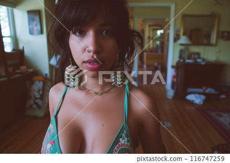 Expectant Mother Finding Tranquility Through Meditation at Home 116747259