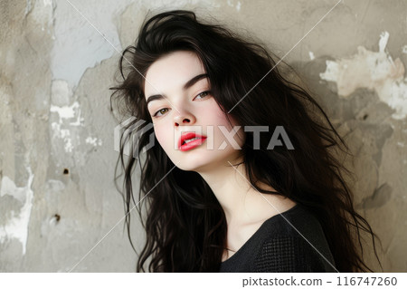 Pure Sophistication: Black-Haired Woman's Effortless Skin Reveal 116747260