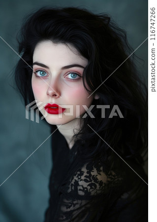 Ethereal Charm: Black-Haired Woman's Sublime Shoulder Glimpse 116747266