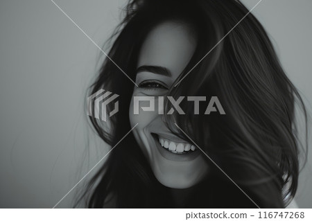 Bashful Brunette Grinning in Shadows 116747268